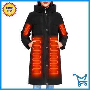 Heated Down Jacket with Hood 8 Heating Zones Water-Repellent Winter Outerwear
